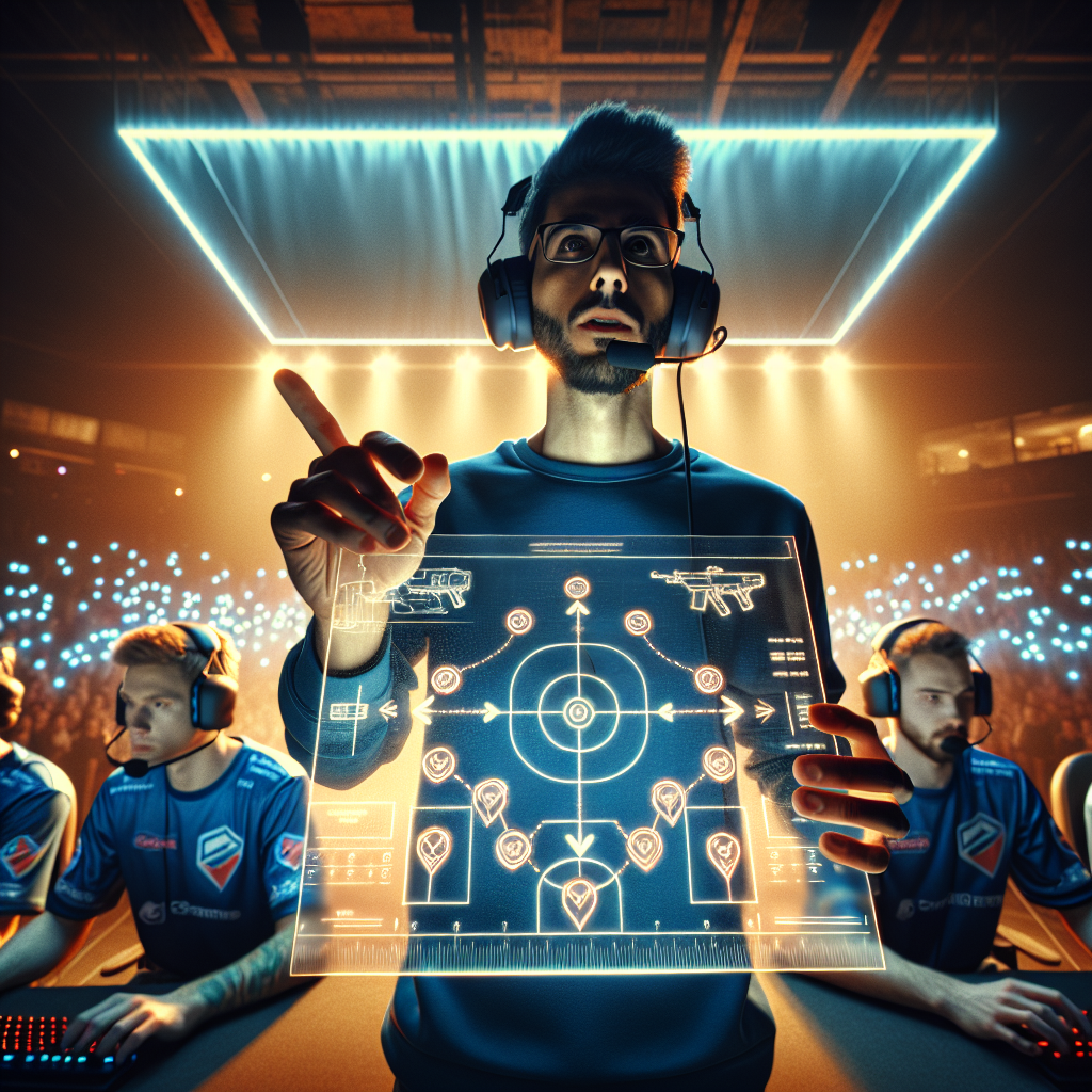 Анализ турниров CS2: тренер показывает тактику команде на арене после финала